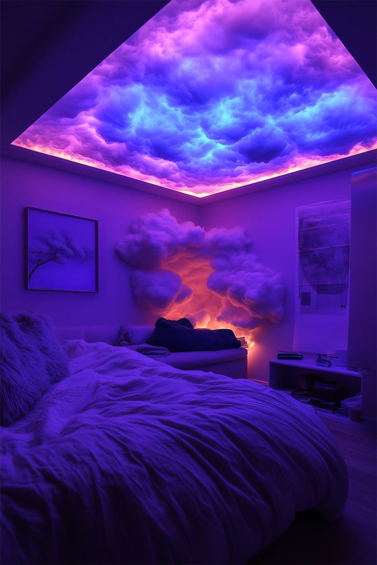 DIY Cloud Ceiling Room Setup | LED Strip Lighting, Storm Aesthetic, Cozy Vibes
